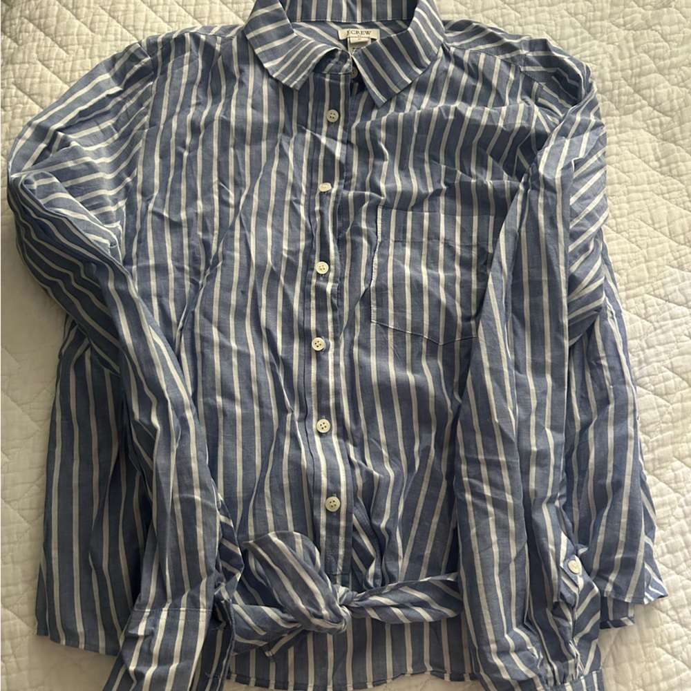J. Crew Classic Blue and White Striped Button Down Shirt